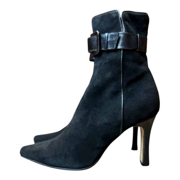 Jimmy Choo authentic Suede Leather Buckle Ankle Heel Black Boots SZ 35.5/ US 5.5 - Picture 2 of 10